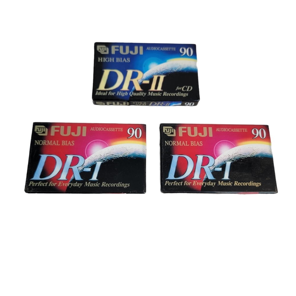 FUJI High Bias Audio Cassete Blank Media 90 Min Set of (2) DR-1 & (1) DR-2 NIP